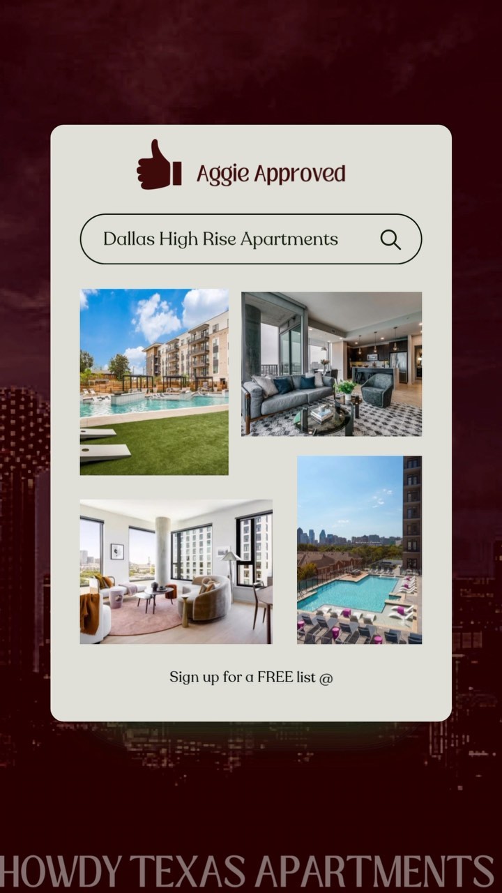Dreaming of a Dallas high rise apartment? 

We can help Aggies who are dreaming of the perfect apartment in Dallas! 

Sign up for a free list of these apartments by clicking the link in our bio!